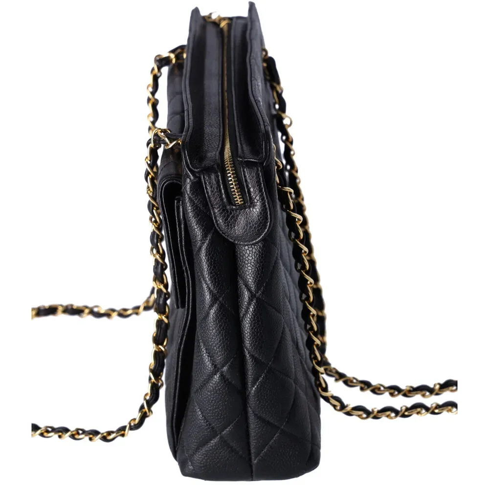 Chanel Classic Front Pocket Small Chain Shoulder Tote Quilted Caviar Leather - Picture 4 of 11